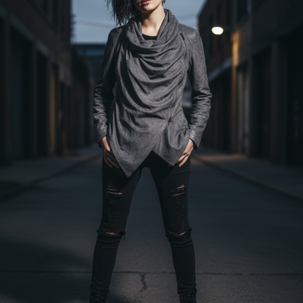 BLANK NYC Vegan Leather Grey Assymmetrical Moto Style Jacket